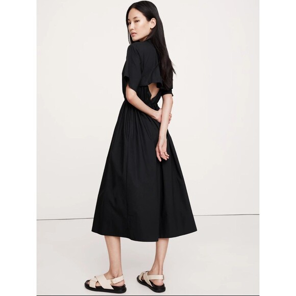 New Banana Republic Dress Size XL Open Back Poplin Midi Shirtdress Fit & Flare - Picture 1 of 16